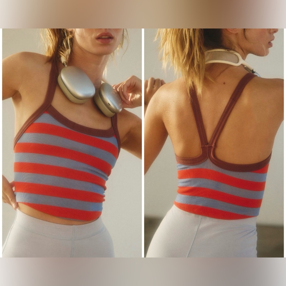 Free People Red and Blue Striped Tank Top